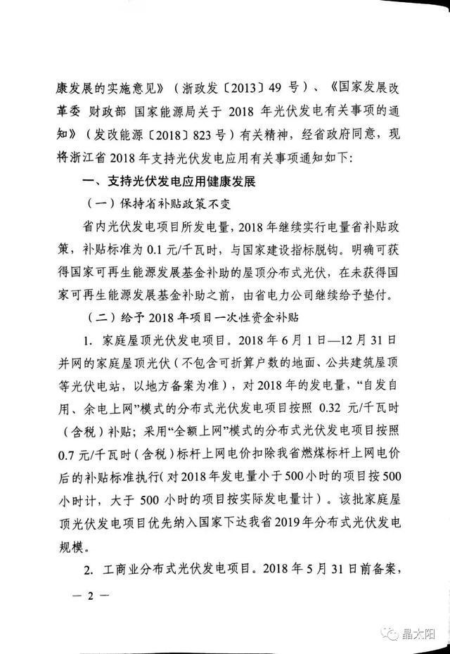 重大利好消息!浙江地方出台光伏补贴新政策(图1) 光伏政策
